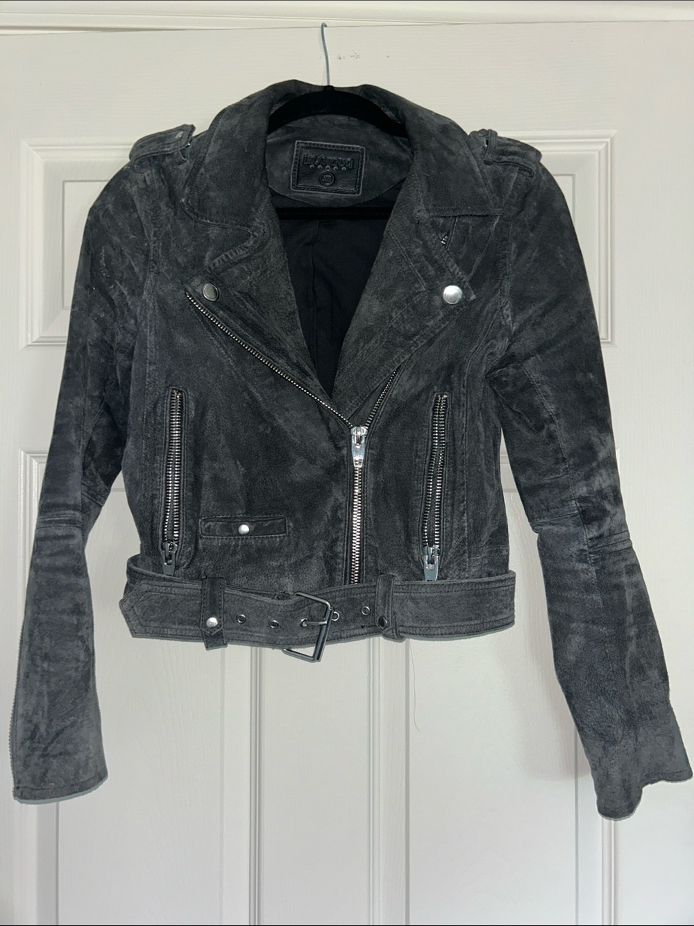 Blank NYC Black Suede Moto Jacket with Belted Waist